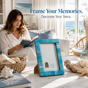 Turquoise Blue <b>Wooden</b> Photo <b>Frame</b> | Rustic Handmade Tabletop <b>Picture</b> <b>Frame</b> | Coastal Farmhouse Decorative Photo <b>Frame</b> for Home - Product Image 4