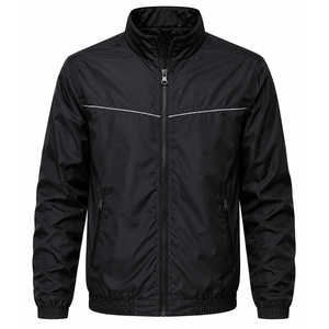 Wholesale <b>Men's</b> <b>White</b> Windproof Racer <b>Jacket</b> Zipper Closure Casual Sporty Polyester Fabric Stand Collar Regular Fit Spring Wear - Product Image 5