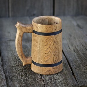 Classic Handcrafted Wooden Beer <b>Mug</b> Premium Oak Wood Tankard Rustic Viking Style Drinking <b>Mug</b> for Beer Coffee Tea and Ale - Product Image 3