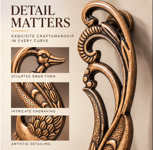 Poignée de porte baroque en forme de cygne, finition dorée, avec relief plumeux et détails botaniques courbés, pour entrées majestueuses - Product Image 3