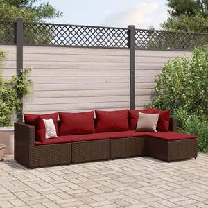 Ensemble de 5 chaises longues de patio marron avec coussins rouge cannelle, ensembles de jardin - Product Image 1