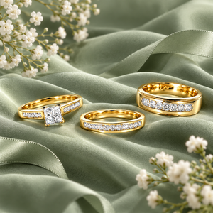 Ensemble de trois bagues en diamant |   Bague de Mariage pour Femme |   Groupe de musique masculin de grande envergure |   Ensemble de bagues de mariage en or 10 carats avec diamant naturel |   Bijoux fins pour couple - Product Image 3