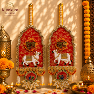 Trending Traditional Indian Kamdhenu Cow Shubh Labh Handmade Wall <b>Hanging</b> Diwali Wedding Home Entrance Temple Decor Pooja - Product Image 1