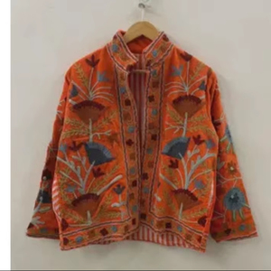 Velvet Floral Suzani Embroidered Jacket Uzbek Folk Festival Coat with Cotton Filling for Bomber <b>Duster</b> Outerwear At Cheap Price - Product Image 1
