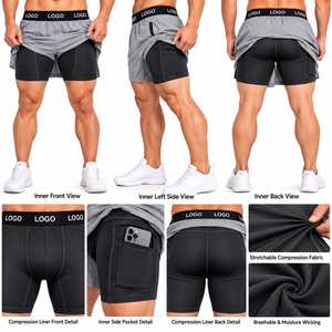 Wholesale <b>Mens</b> Athletic <b>Shorts</b> 2 in 1 Workout <b>Shorts</b> Compression Liner Jacquard Waistband Fitness Running <b>Shorts</b> Custom <b>Shorts</b> - Product Image 6