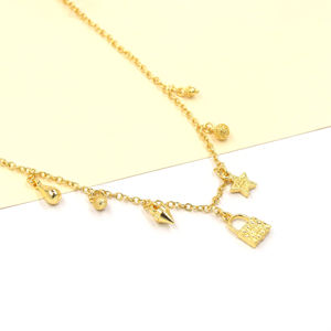 Collar Hecho a Mano con Múltiples Dijes, Chapado en Oro sobre Latón |   Collar con colgante de bola Lock Star de 18 pulgadas, joyería para llevar en capas - Product Image 2