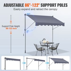 118\" Manual Retractable Outdoor Patio Awning Adjustable <b>Sunshade</b> Shelter <b>Canopy</b> for Door or Window Premium Awnings - Product Image 3