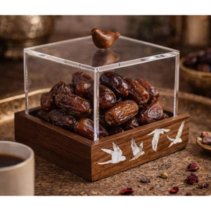 Plat de service en métal doré pour dattes, noix et fruits secs, design élégant, pour la maison et le Ramadan, vaisselle, bol porte-dattes - Product Image 3