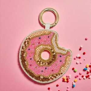 Pink Beaded Doughnut <b>Bag</b> <b>Charm</b> Key Chain - Product Image 2