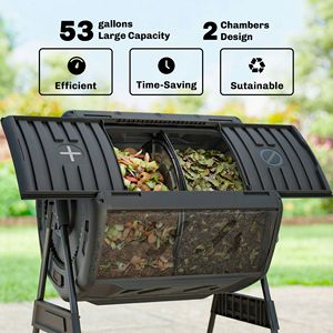 Compostador de Doble Cámara para Exteriores de 53 Galones, Libre de BPA, con Ventilación Ajustable, Color Negro - Product Image 4