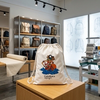 Sac à dos à cordon en toile artisanal indonésien imperméable, motif marionnettes ombre, souvenir culturel traditionnel, léger, pour voyage et sport