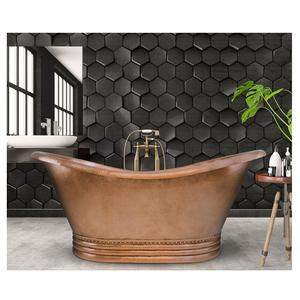 Bañera Ovalada de Cobre Martillado Pulido, Moderna, Lujosa y Elegante, con Borde Ondulado, Independiente, Hecha a Mano, Ecológica y Duradera - Product Image 3