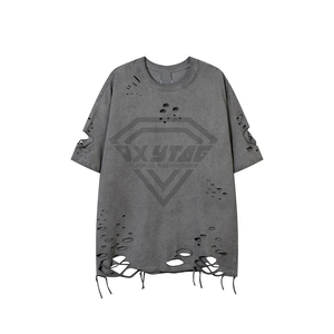 เสื้อยืดวินเทจสไตล์ย้อมสีเอซิดแบบขาดๆ สำหรับผู้ชาย ไซส์ใหญ่ ผ้าคอตตอนหนา สตรีทแวร์ ลายกราฟิกสั่งทำ ผลิตขายส่ง - Product Image 2