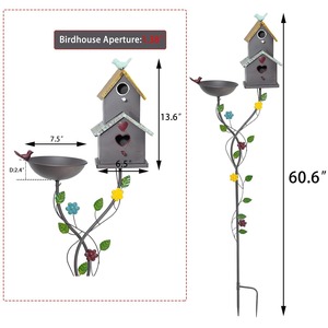 Combinación de Comedero y Baño para Pájaros de Metal para Exteriores, con Estaca para Jardín y Detalles Florales Decorativos, Comedero para Pájaros Silvestres para Patio y Césped, Superventas - Product Image 5
