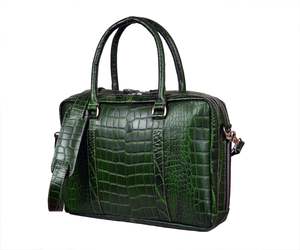 Maletín de Negocios para Viajes, Portátil, con Estampado de Cocodrilo, Cuero Genuino Verde, Hecho a Mano, Impermeable - Product Image 6