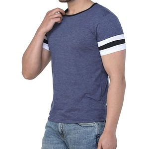 Camiseta de manga corta para hombre, color azul marino, cuello redondo, corte ajustado, ribete en contraste, informal, lisa, de punto jersey. - Product Image 4