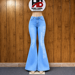 Women Denim Flare Jeans Wide Leg <b>Bell</b> Bottom Pants Flared Hem Comfort Style Custom Design Casual Wear Fashion Fit Custom Size - Product Image 1