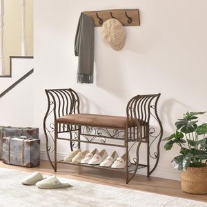 Mueble Zapatero Acolchado Estilo Victoriano Marrón con Almacenamiento de MDF Antipolvo para Pasillo, Sala de Estar y Dormitorio - Product Image 3