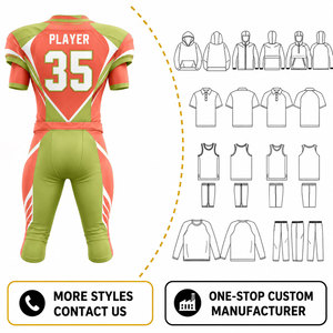 Uniforme de football américain personnalisé sublimé, maillot à col en V pour homme, pantalon orange, vert, blanc, respirant, ajusté, manches courtes - Product Image 2