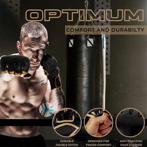 Gants de MMA en cuir PU en gros avec fermeture auto-agrippante réglable, légers, protection UV, matériau durable, couleur noire, unisexe - Product Image 4