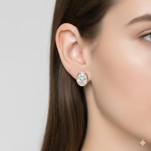 Prix d'usine en gros Boucles d'oreilles clous en or pur 14K avec diamant de laboratoire ovale serti clos, Cadeau de la Saint-Valentin, Cadeau d'anniversaire pour femme - Product Image 2
