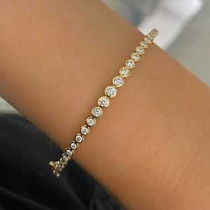 Custom Bezel Set Bangle <b>Cuff</b> <b>Bracelet</b> 10k 14k 18k Solid Real Gold Graduated Tennis Lab Grown Diamond Moissanite Stacking Jewelry - Product Image 6
