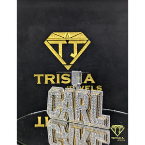 Designer CARL <b>Name</b> <b>Necklace</b> Lab Grown Diamond Hand Set Stones <b>Custom</b> Iced Out Pendant By Trisha Jewels - Product Image 2