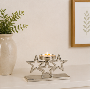 Modern Silver-Plated Triple Star Metal Candle Holder Decorative Tabletop Tealight <b>Stand</b> For Festive Home Decor & Wedding - Product Image 6