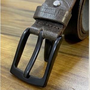 Ceinture décontractée pour homme en cuir véritable marron, boucle ardillon en cuir de vachette, durable, moulée en une seule pièce, boucle rectangulaire en fer - Product Image 3