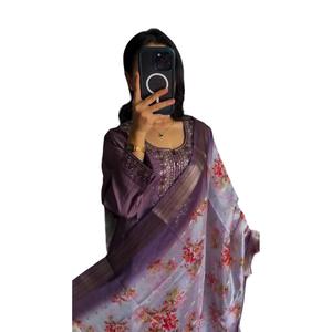 Chinon soie broderie séquence travail formel haut pantalon avec Dupatta lavande Vintage déco Fitness vêtements de sport pour la saison d'automne - Product Image 5