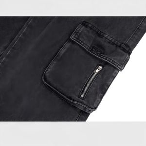 Vaqueros Cargo Holgados Negros Lavados Personalizados de Cintura Alta con Remaches, Pierna Ancha, Múltiples Bolsillos, Transpirables, Estilo Urbano Y2K para Invierno - Product Image 6