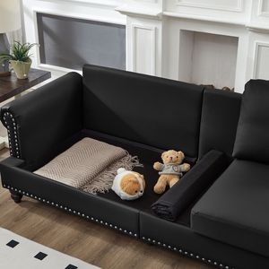 Divano Moderno Classico in Pelle Nera da 83 Pollici, Imitazione Pelle Bovina con Borchie, Imbottito per Soggiorno - Product Image 4