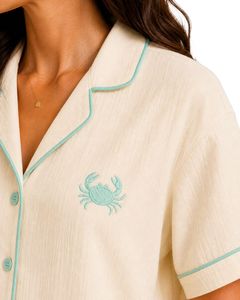 Customized Beige Women Pajama Set Short Sleeve Button Down Nightwear Soft Breathable Summer Sleepwear Casual Lounge Set - Product Image 6
