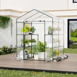 Serre de jardin à 8 étagères et 4 niveaux avec couverture en PVC et porte zippée enroulable pour l'entretien du jardin et le rangement - Product Image 2