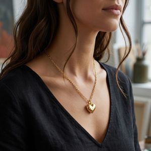 เครื่องประดับกันน้ำและไม่หมอง 14K PVD ทองคำ สร้อยคอรูปหัวใจพอง  ทำจากสแตนเลสสตีลสำหรับผู้หญิง - Product Image 3