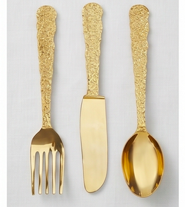 Ensemble de couverts en métal finition martelée or, finition mate, design élégant, passe au lave-vaisselle, pour les tables de mariage - Product Image 4