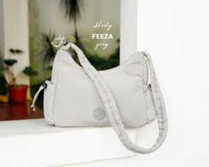 Light Gray Crinkle Premium Hody Shoulder Bag Zipper Closure Single Strap Satin Lining <b>Lady</b> Fashion <b>Water</b> Resistant Minimalist - Product Image 2