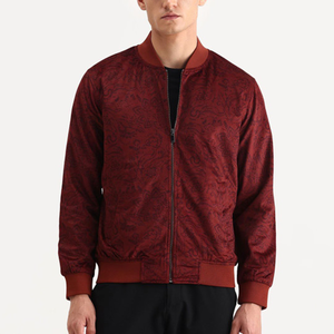Men's Red Paisley Printed Bomber <b>Jacket</b> Stand Collar Zipper Closure Smart Casual Autumn Wear Regular Fit Polyester Material - Product Image 4