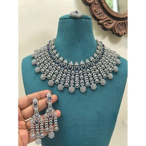STUNNING SPARKLES Pretty Premium Quality Trendy Brass Silver Plated Zircon <b>Bridal</b> <b>Necklace</b> <b>Earring</b> <b>Set</b> Women's Wedding - Product Image 1