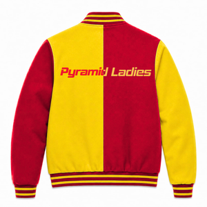 Chaqueta universitaria personalizada NSPDK Sorority, roja y dorada, de manga larga, con botones en la parte delantera, cuello con ribete, logotipo bordado, de algodón. - Product Image 3