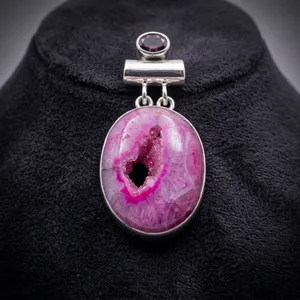925 Sterling Silver Garnet Pendant Natural Red Gemstone Handmade <b>Vintage</b> Jewelry Elegant Statement Design Everyday Wear Jewelry - Product Image 2