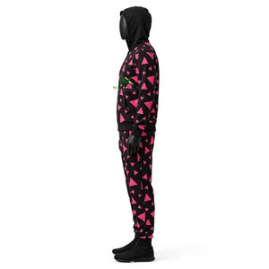 NEXTEX Unisex Dreieck-Geo Trainingsanzug Schwarz Rosa Weicher Baumwollfleece Warmer Hoodie Hosen Set - Product Image 4
