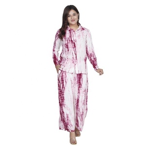 Ensemble haut de gamme en mousseline tie-dye avec pantalon palazzo pour femme, idéal pour les occasions quotidiennes et formelles, disponible au prix de gros en Inde - Product Image 4