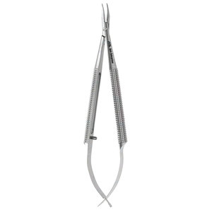 Porte-aiguilles micro Barraquer incurvé de 4,5 pouces sans verrouillage, lisse, manuel, de haute qualité, en carbure de tungstène et acier inoxydable - Product Image 1