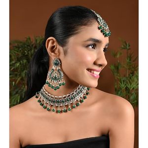 Conjunto de Joyería Étnica para Mujer, Collar Largo con Diseño de Flor en Aleación de Zinc Chapado en Oro Indio, Aretes y Pulsera con Cristales de Estrás - Product Image 2