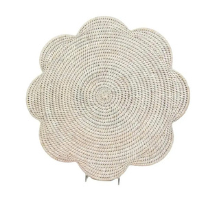 High Quality Handcrafted Whitewashed Rattan Scalloped Flower <b>Placemat</b> Charger Plate for Home Hotel Resort Restaurant Decor - Product Image 5