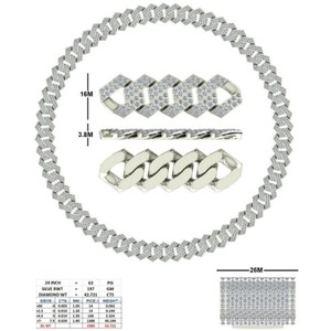 สร้อยคอผู้ชายแบบ Iced Out ประดับเพชรทรงกลมแบบ Pave Diamond สไตล์ไมอามีคิวบันลิงค์ ทองคำขาว 14K แท้ พร้อมตัวล็อกแบบกล่อง ดีไซน์หรูหราทันสมัยสไตล์ฮิปฮอป - Product Image 1