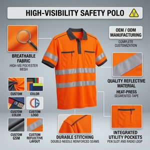Polo de travail en maille polyester respirante pour entrepôt, marque privée, fournisseur de vêtements de travail - Product Image 5