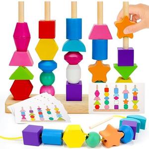 Wudly, clasificador de 5 pilares, juego de juguetes de cuentas Montessori de madera, juguetes educativos coloridos para niños de más de 3 años, seguro para niños certificado - Product Image 6