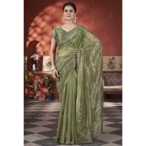 Designer Wedding Apparel <b>Saree</b> with Sequence & Thread Embroidery Work - Product Image 5